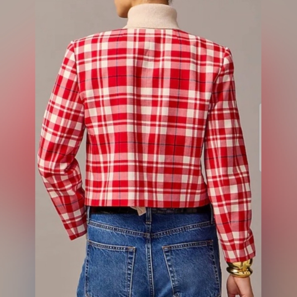 J Crew Collection Size 16 vibrant flame red plaid city wool Lady Jacket BV222 - Picture 2 of 12
